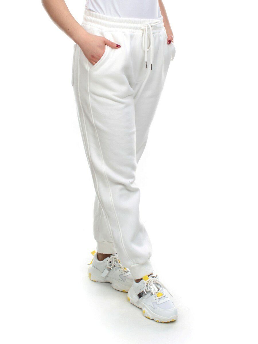 M037 WHITE Брюки спортивные женские на флисе (100% хлопок) 7986
