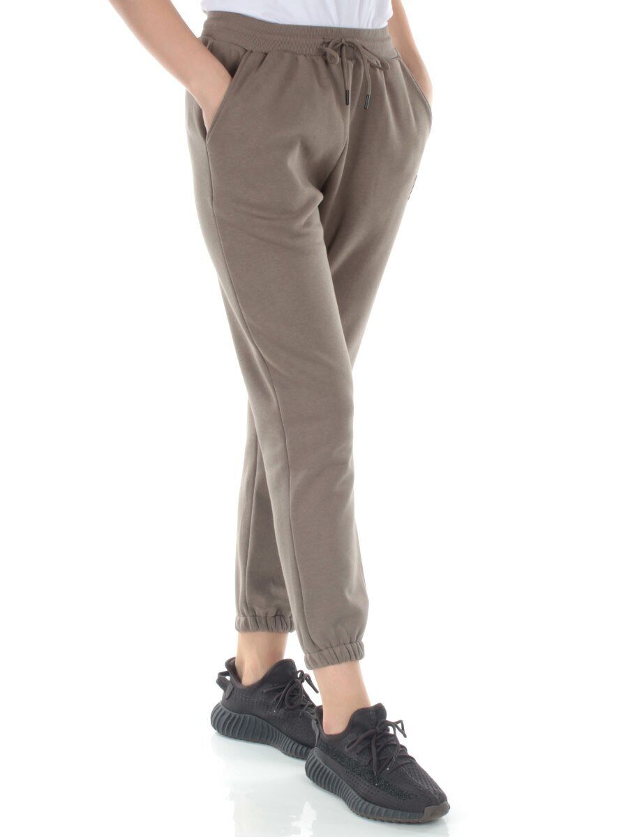 E752 GRAY/BEIGE Брюки спортивные утепленные женские (хлопок 95%, полиэстер 5%)