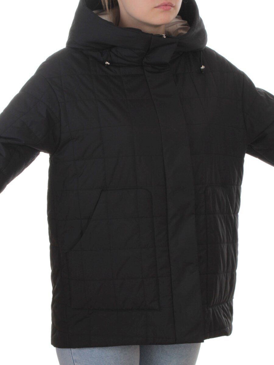 9607 BLACK Куртка стеганная демисезонная женская (100 гр. холлофайбер)