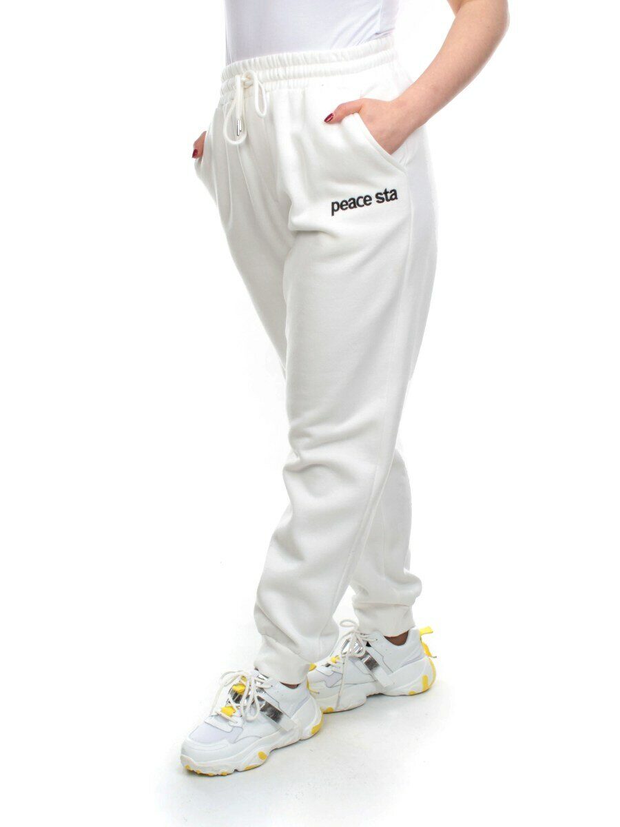 M071 WHITE Брюки спортивные женские на флисе (100% хлопок) 7986