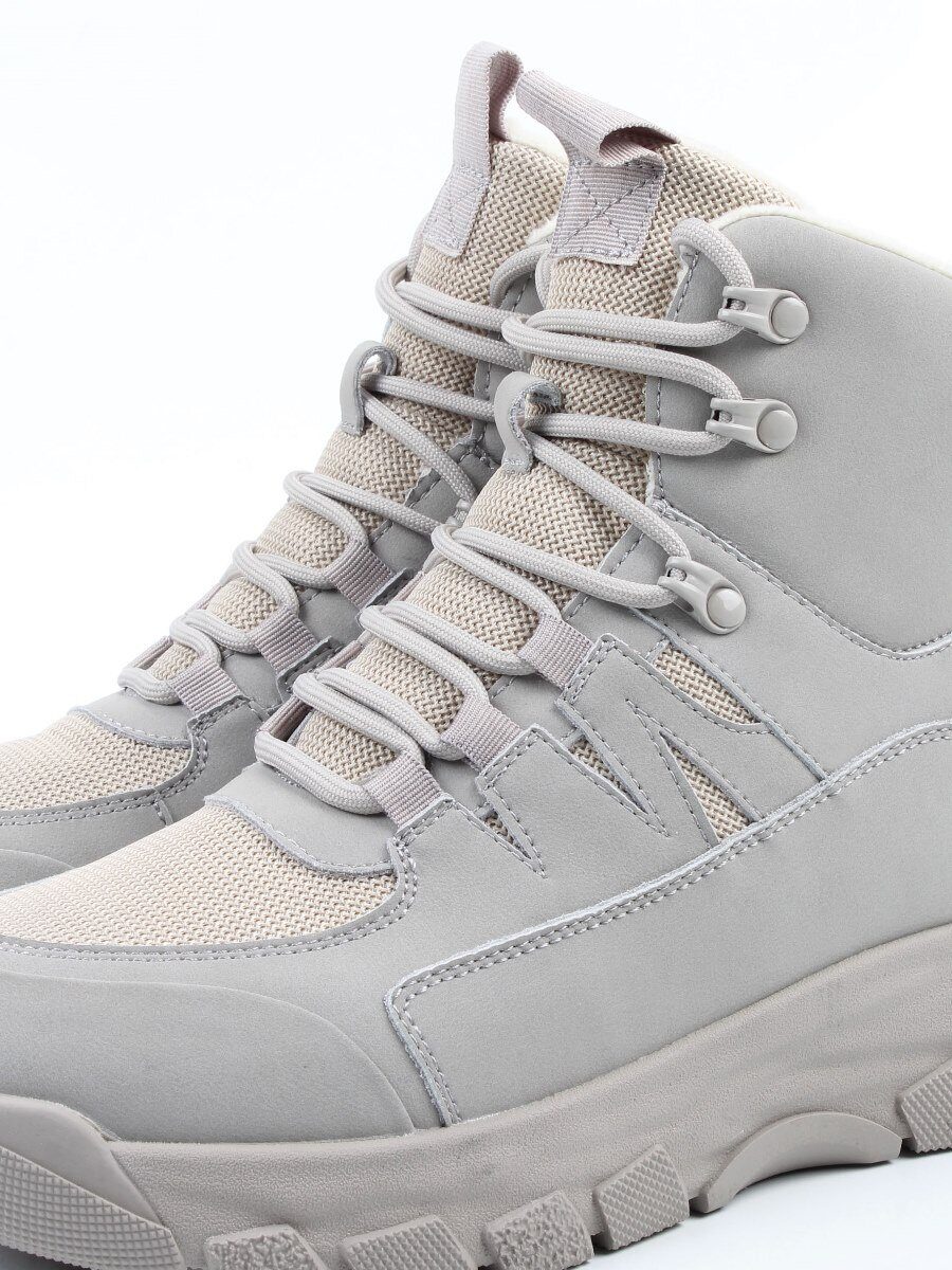 04-WB011-2M GRAY Кроссовки зимние женские (натуральная кожа, 100% шерсть)