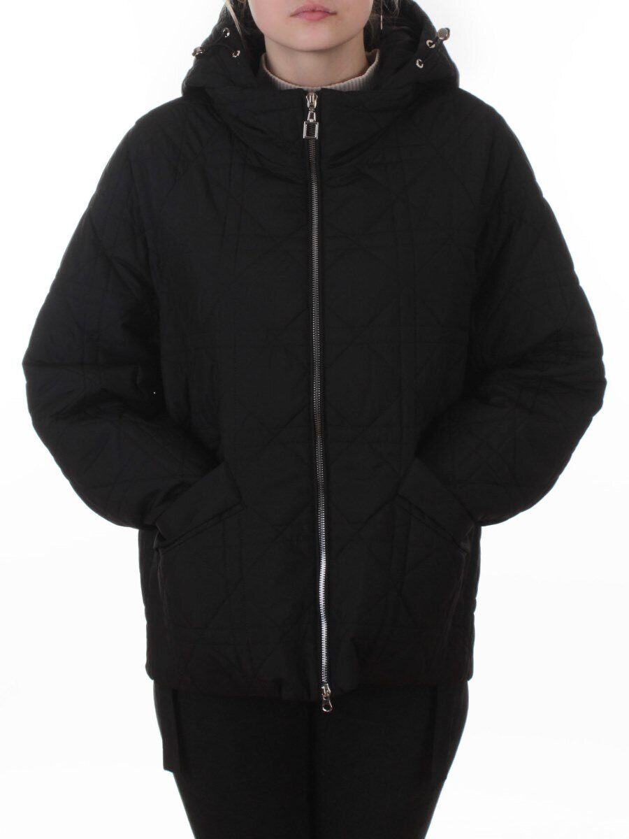 8061 BLACK Куртка стеганная демисезонная женская (100 гр. холлофайбер)