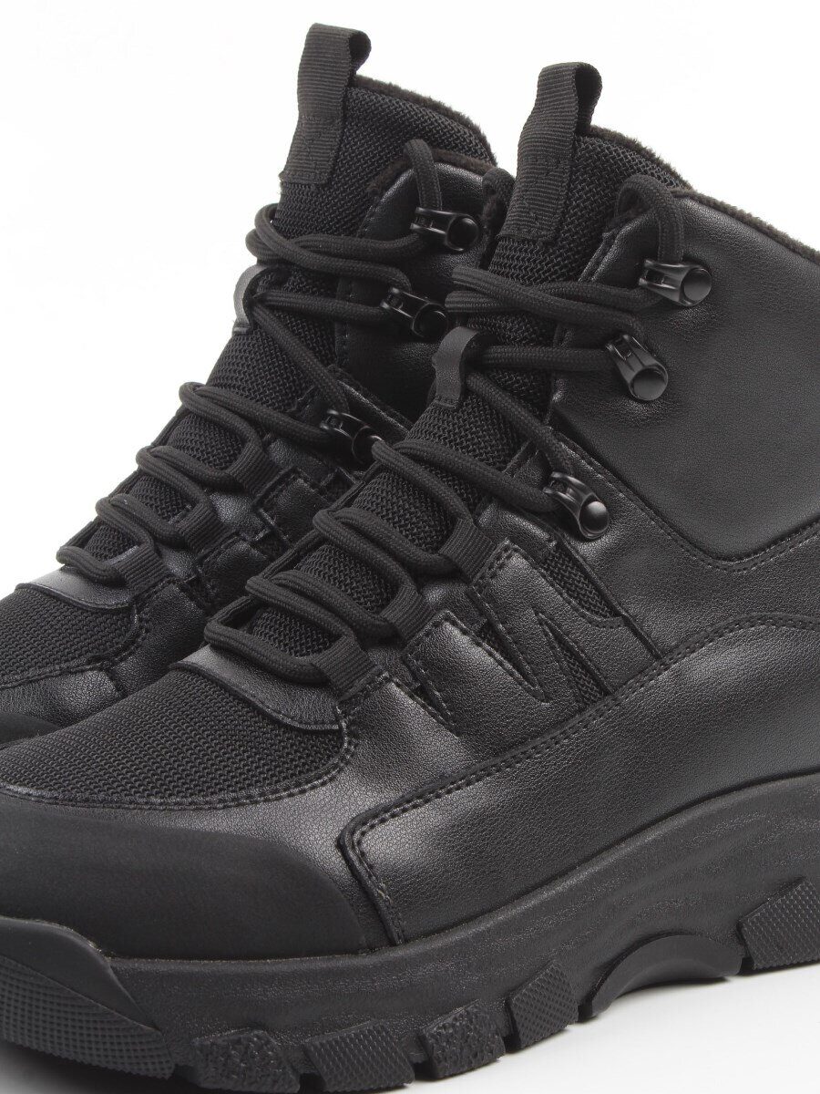 04-WB011-1M BLACK Кроссовки зимние женские (натуральная кожа, 100% шерсть)