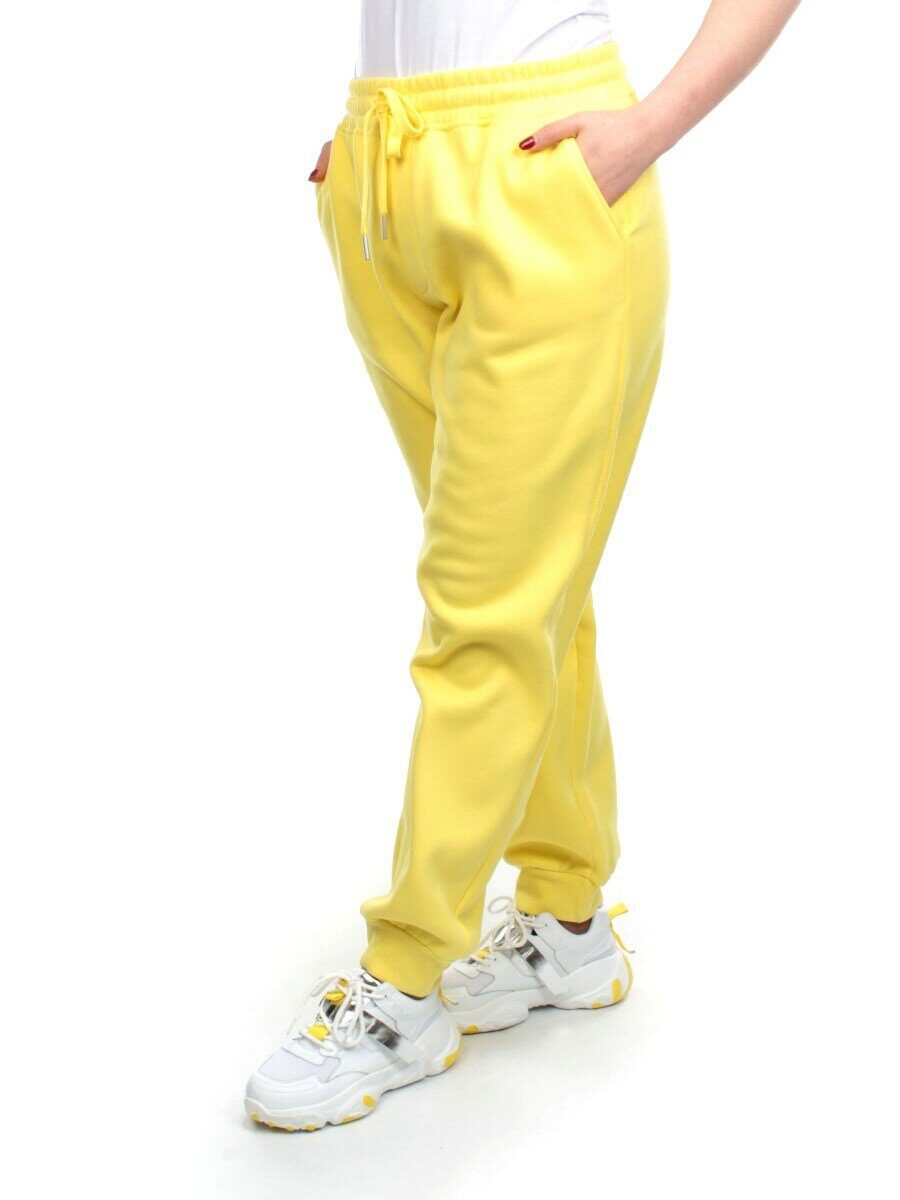 M049 YELLOW Брюки спортивные женские на флисе (100% хлопок) 7986