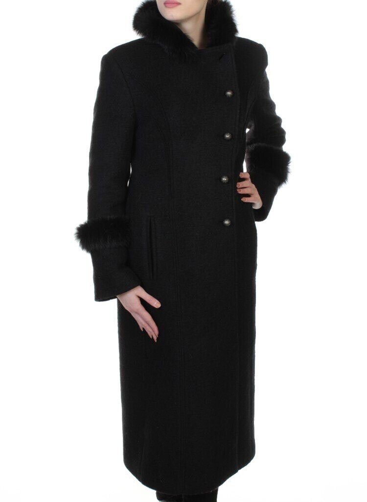13927A BLACK Пальто шерстяное с мехом HELLEN