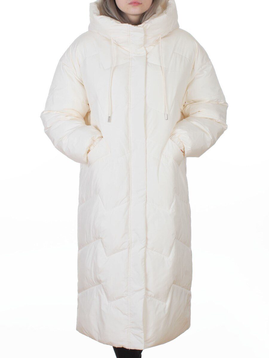 8807 MILK WHITE Пальто зимнее стеганое женское (150 гр. холлофайбер)