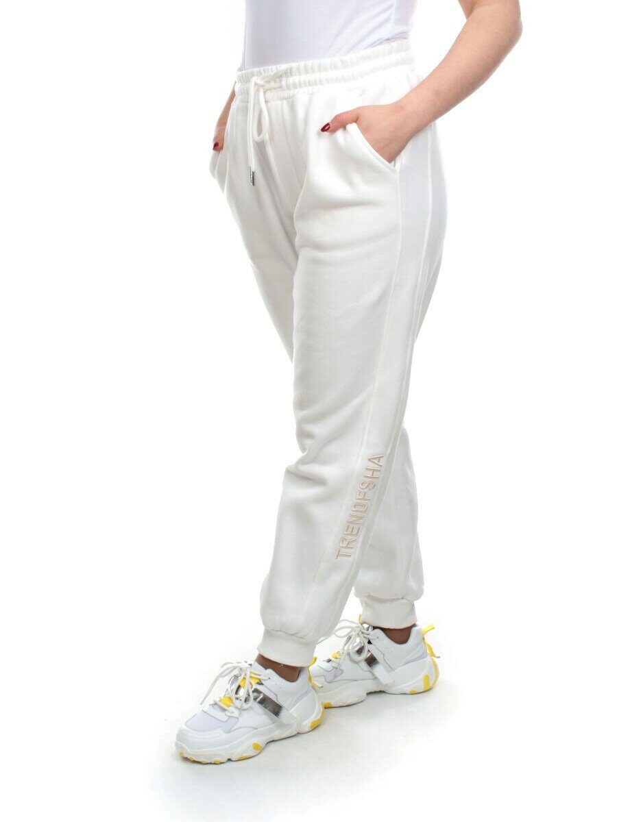 M037 WHITE Брюки спортивные женские на флисе (100% хлопок) 7986