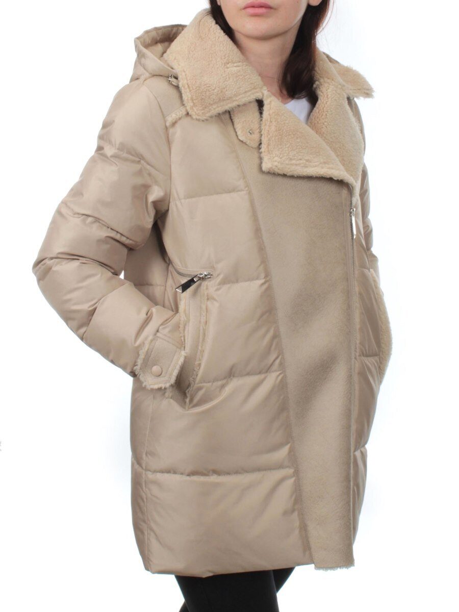 033 BEIGE Куртка зимняя облегченная женская (холлоффайбер 150 гр., искусственная дубленка)