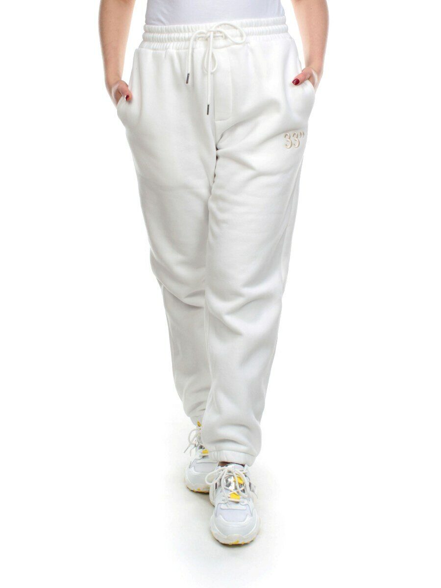 M039 WHITE Брюки спортивные женские на флисе (100% хлопок) 7986
