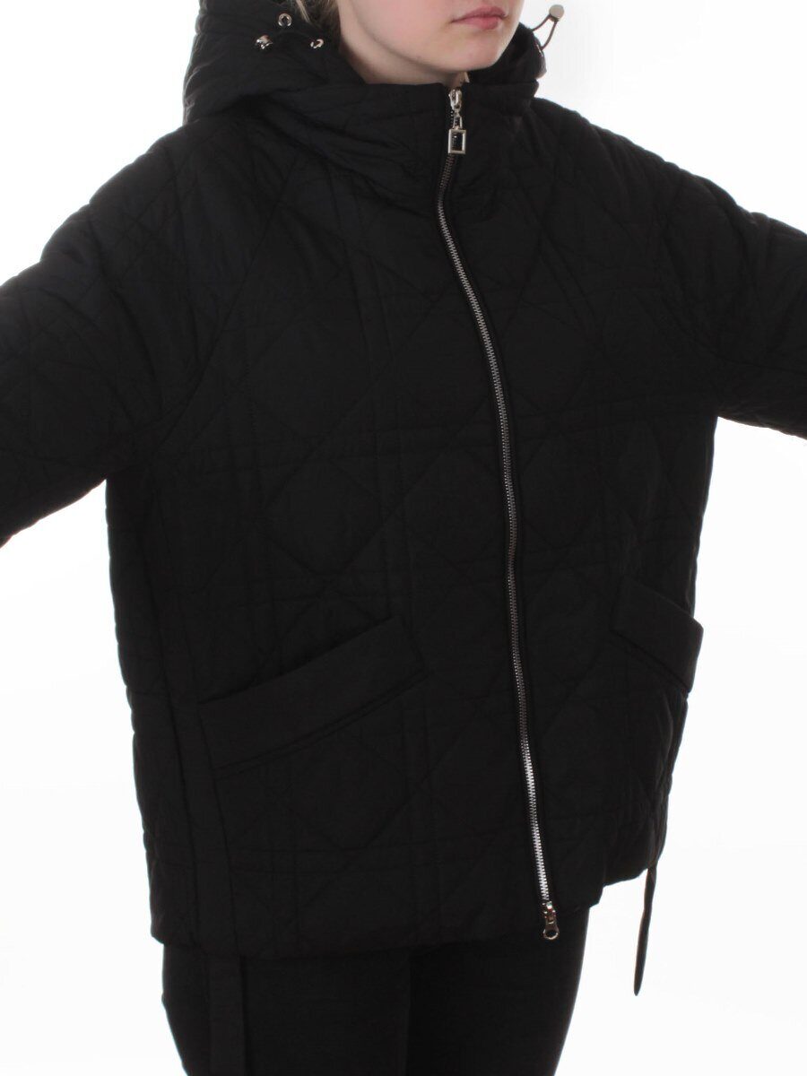 8061 BLACK Куртка стеганная демисезонная женская (100 гр. холлофайбер)