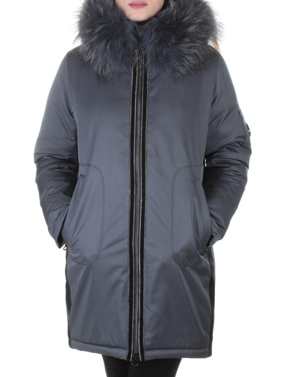 E-1961 DK. GREY Пальто женское с натуральным мехом Evcanbady