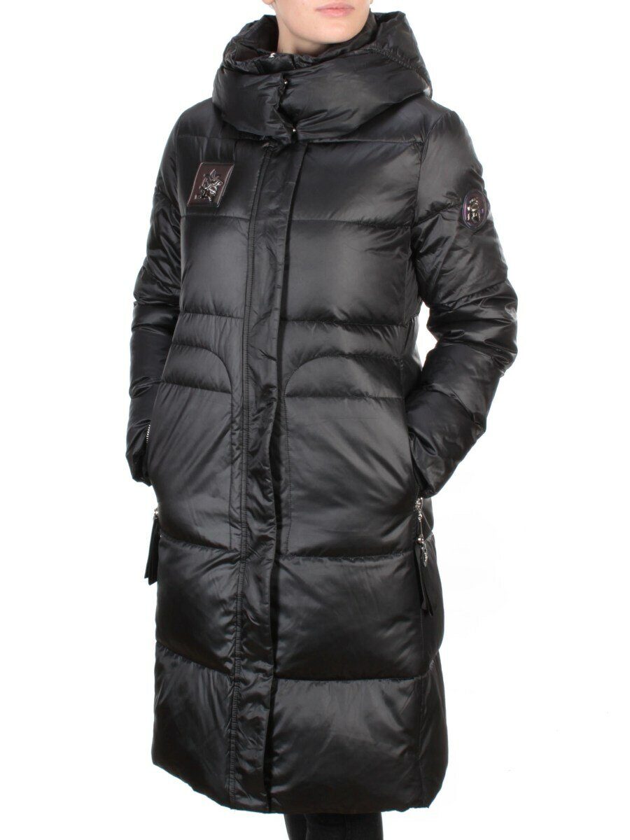 9110 BLACK Пальто зимнее женское FLOWERROVE (200 гр. холлофайбера)