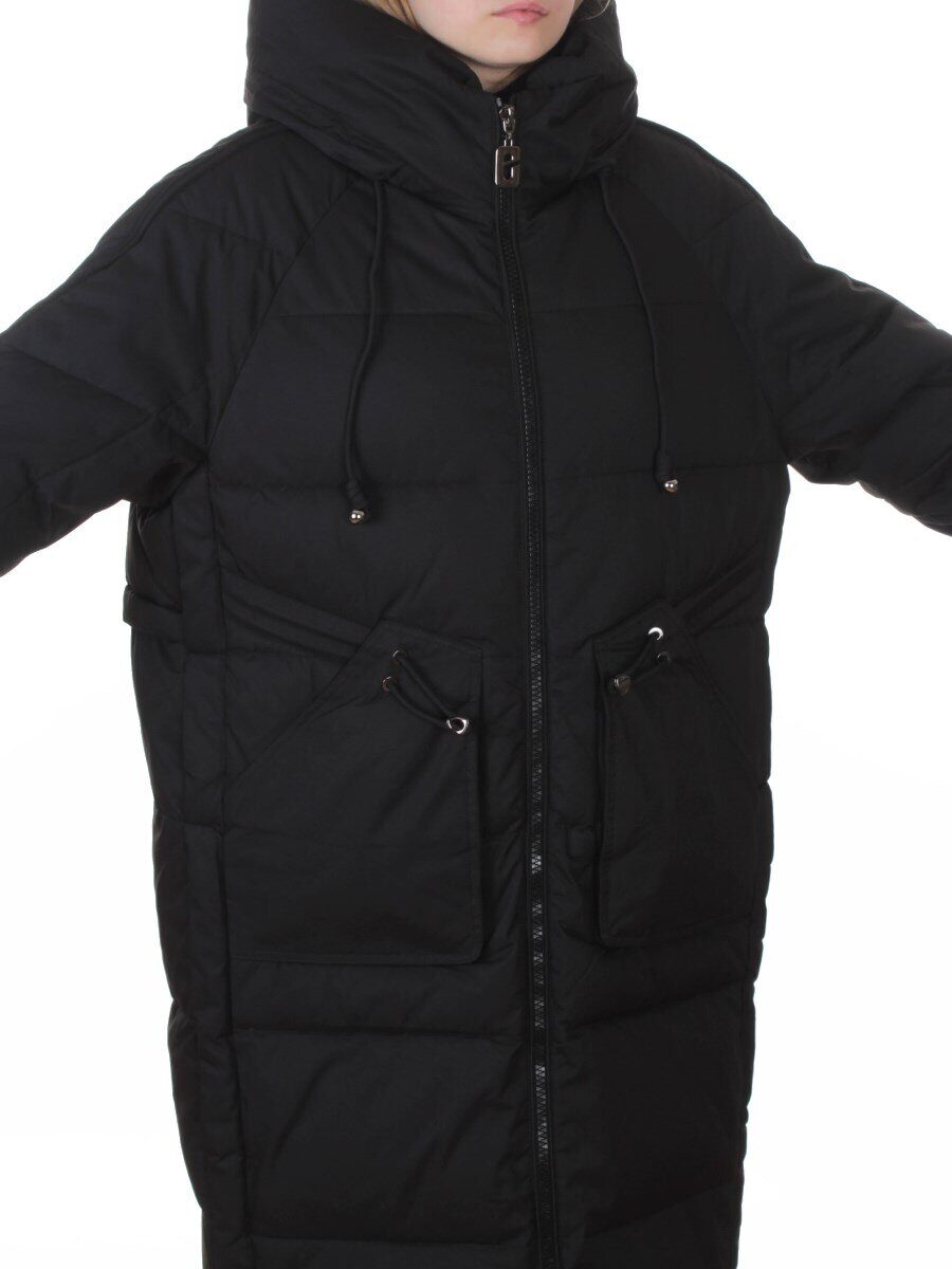 6615 BLACK Пальто зимнее женское (200 гр. холлофайбер)
