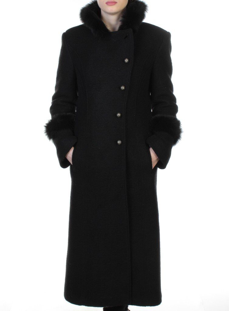 13927A BLACK Пальто шерстяное с мехом HELLEN
