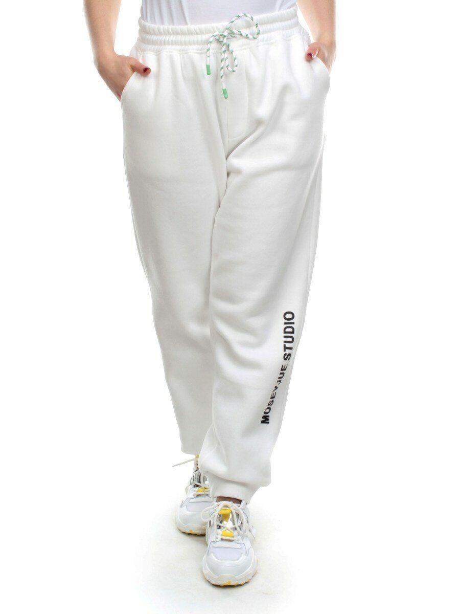 M053 WHITE Брюки спортивные женские на флисе (100% хлопок) 7986