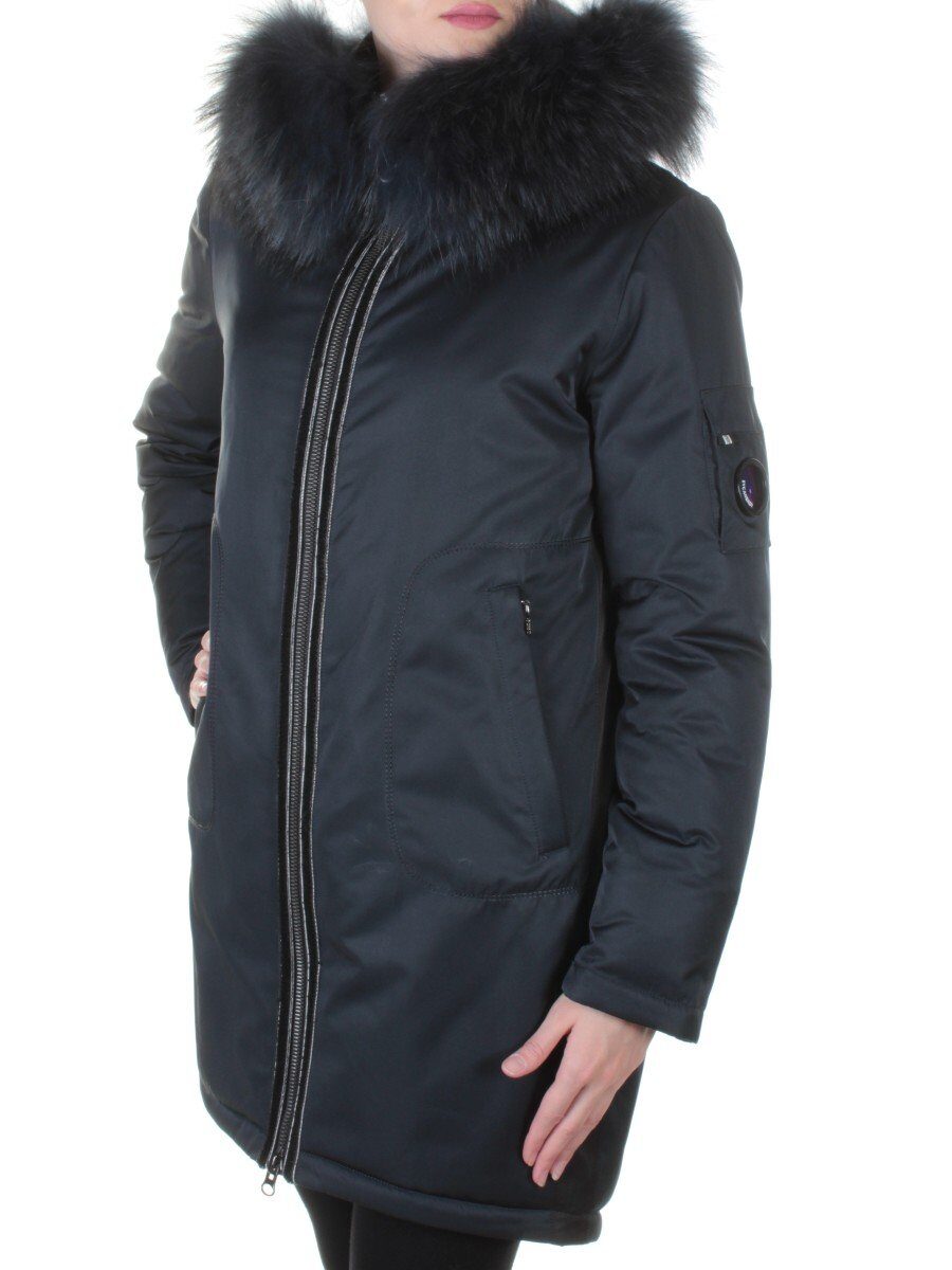 E-1961 DK. BLUE Пальто женское с мехом Evcanbady