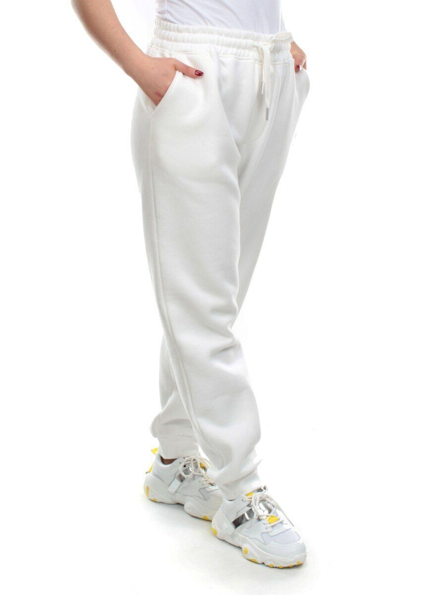 M051 WHITE Брюки спортивные женские на флисе (100% хлопок) 7986