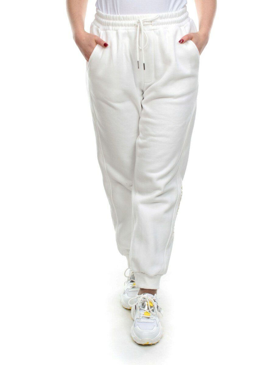 M037 WHITE Брюки спортивные женские на флисе (100% хлопок) 7986
