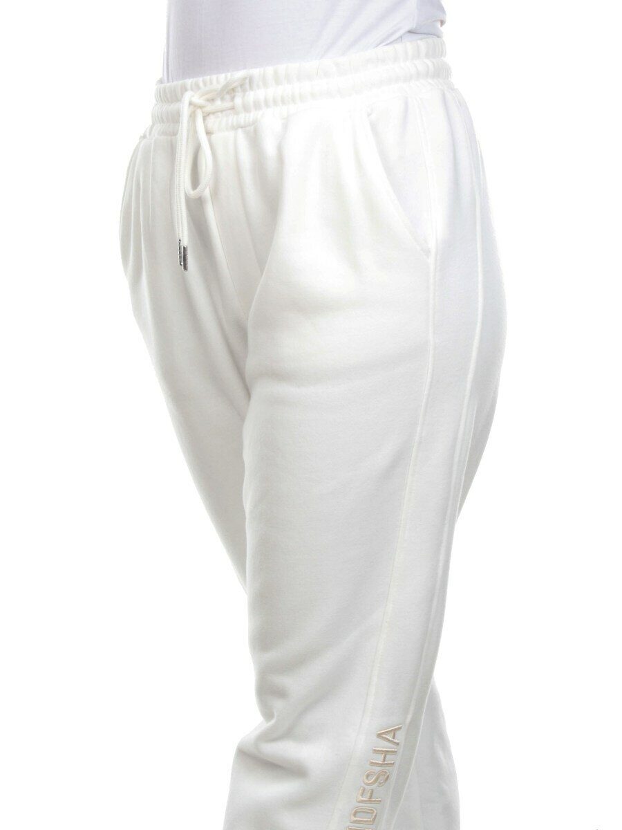 M037 WHITE Брюки спортивные женские на флисе (100% хлопок) 7986