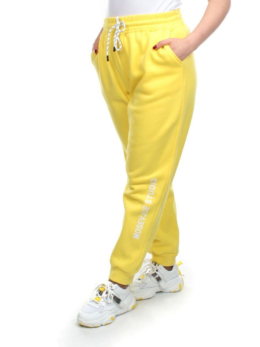 M053 YELLOW Брюки спортивные женские на флисе (100% хлопок) 7986