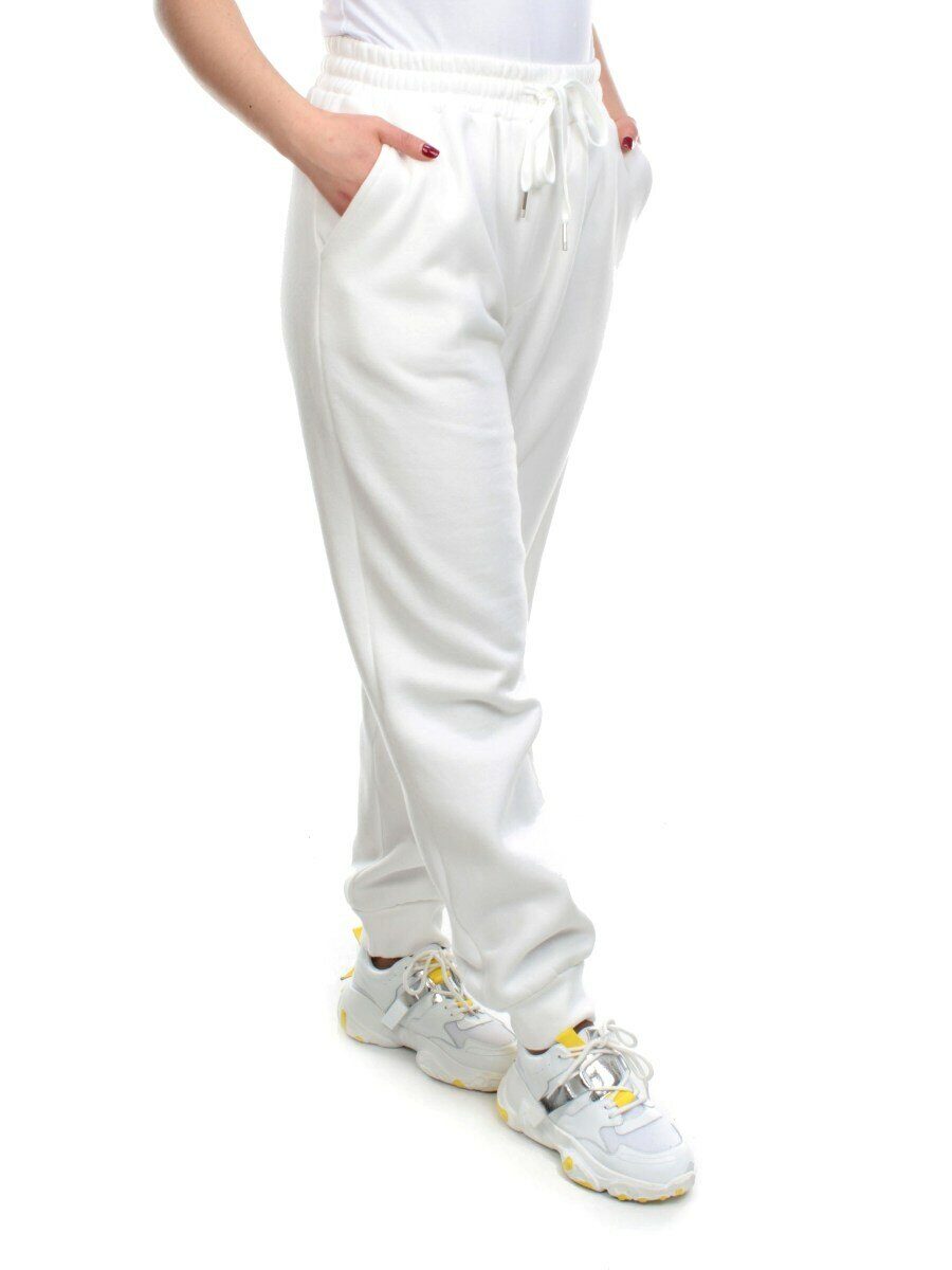 M077 WHITE Брюки спортивные женские на флисе (100% хлопок) 7986