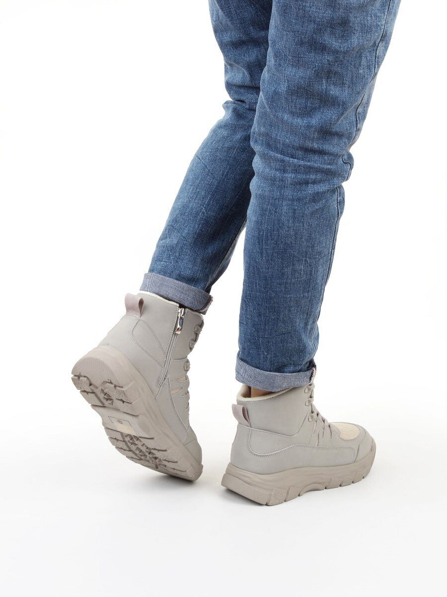 04-WB011-2M GRAY Кроссовки зимние женские (натуральная кожа, 100% шерсть)