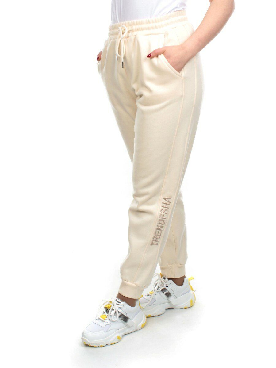 M037 BEIGE Брюки спортивные женские на флисе (100% хлопок) 7986