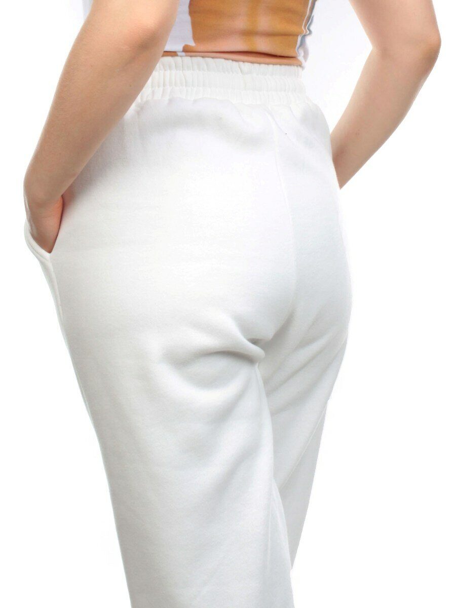 M077 WHITE Брюки спортивные женские на флисе (100% хлопок) 7986