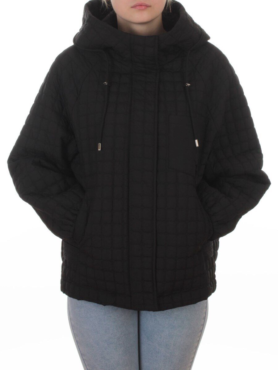8039 BLACK Куртка стеганная демисезонная женская (100 гр. холлофайбер)
