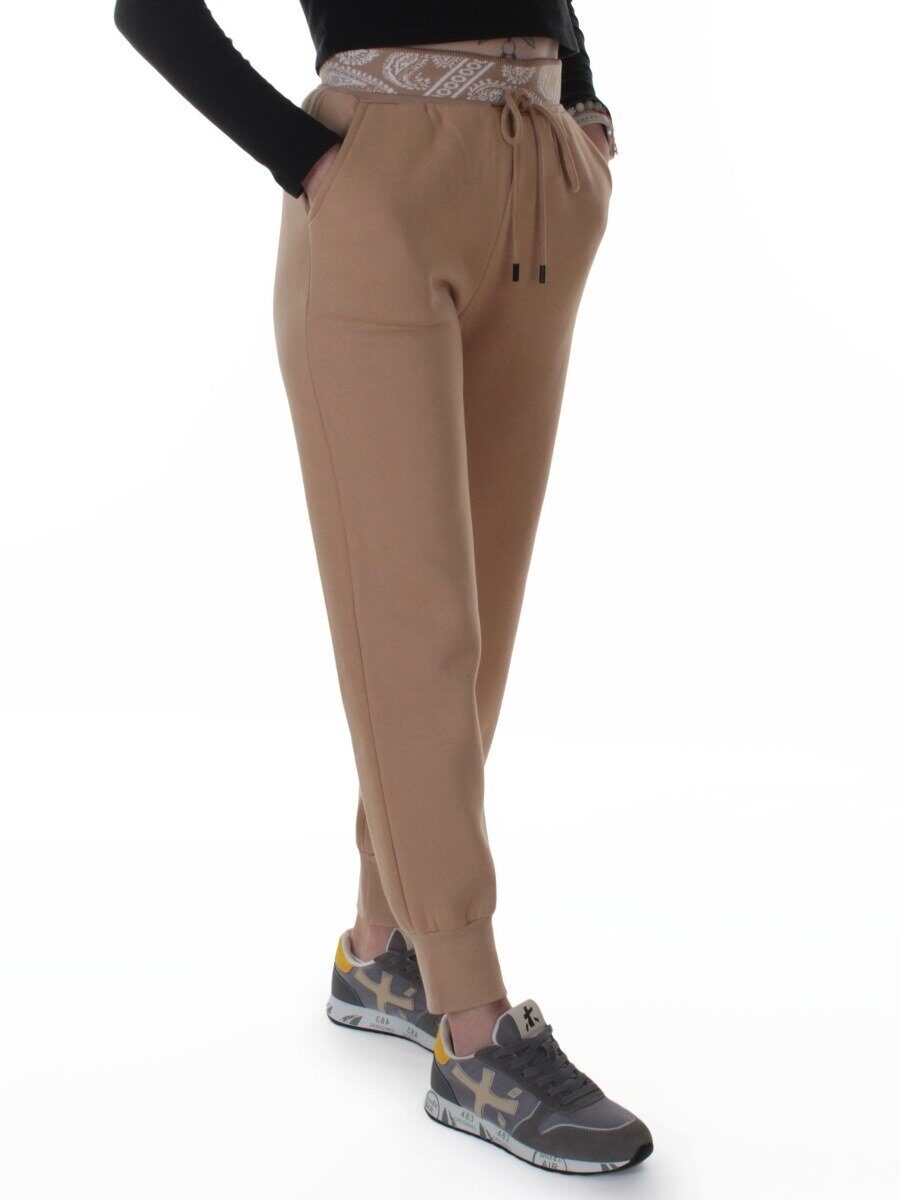 2611 BEIGE Штаны утепленные спортивные женские (85% хлопок, 10% полиэстер, 5% спандекс)