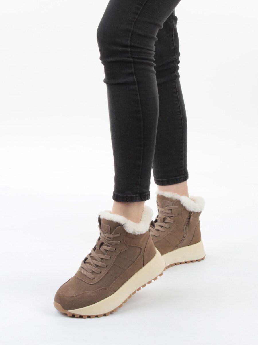 04-PAML08-2Z BROWN Ботинки зимние женские (натуральная замша, 100% шерсть, натуральный мех)