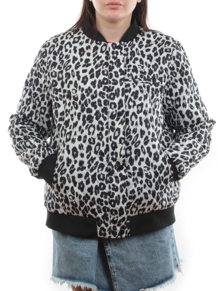 S24-139 WHITE/BLACK Куртка бомбер демисезонная женская (100 гр. синтепон)