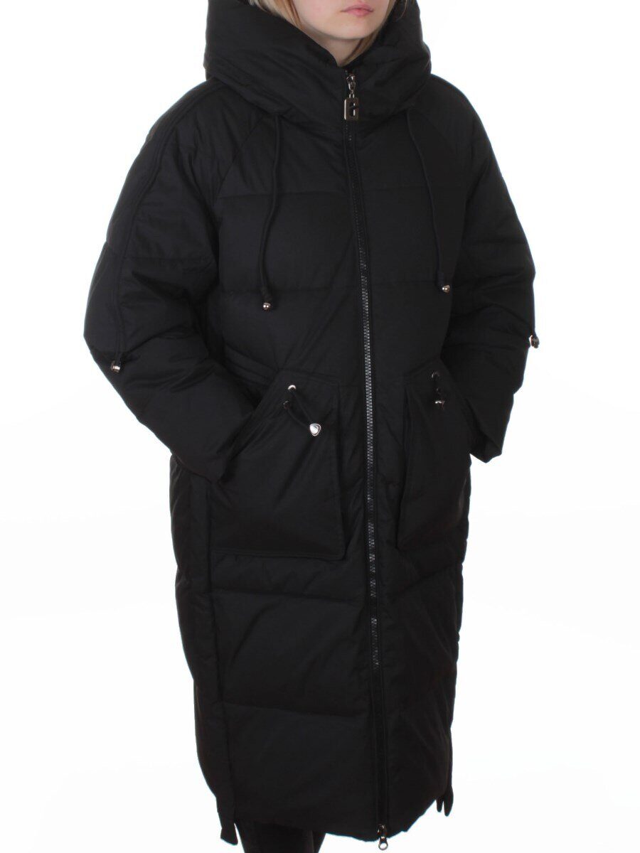 6615 BLACK Пальто зимнее женское (200 гр. холлофайбер)