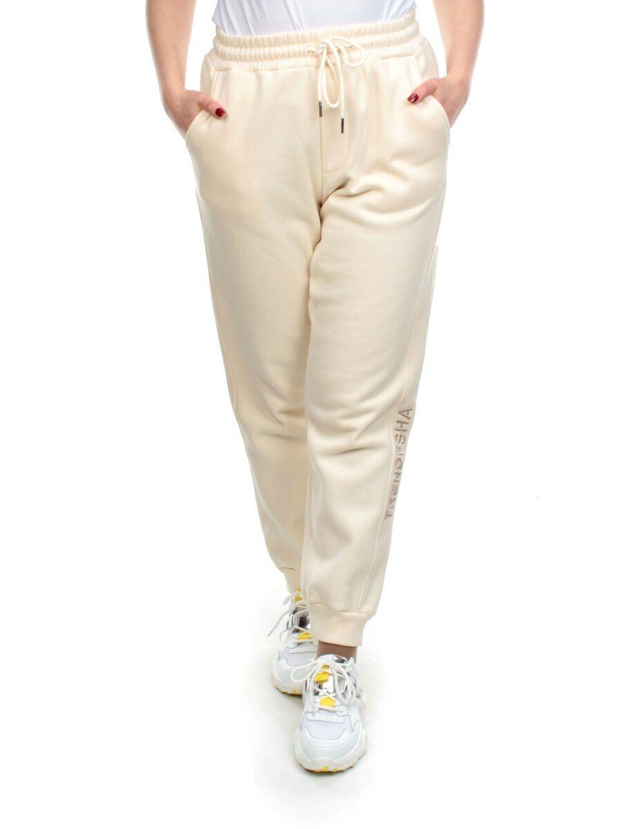 M037 BEIGE Брюки спортивные женские на флисе (100% хлопок) 7986