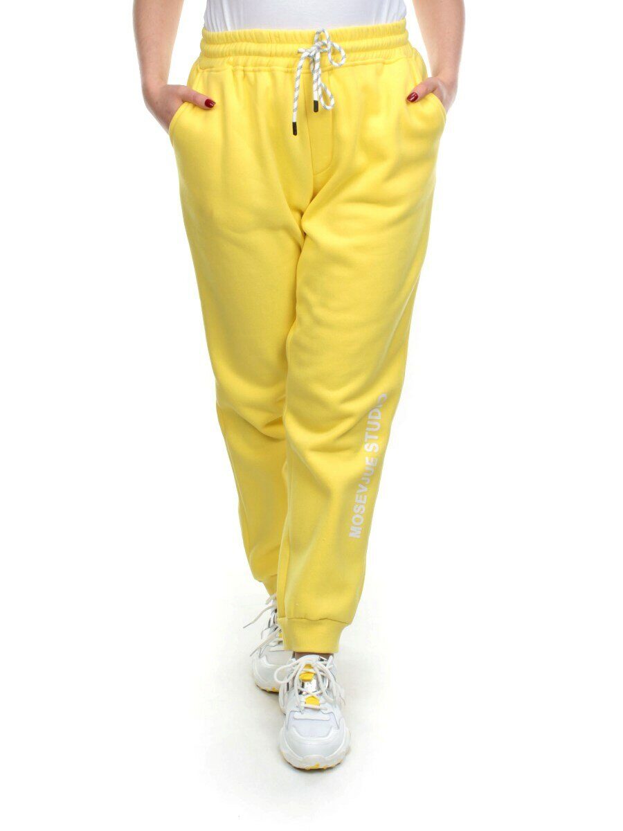M053 YELLOW Брюки спортивные женские на флисе (100% хлопок) 7986