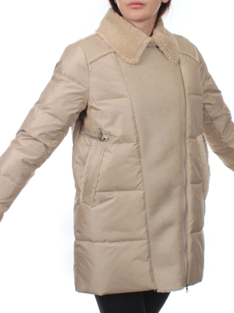 033 BEIGE Куртка зимняя облегченная женская (холлоффайбер 150 гр., искусственная дубленка)