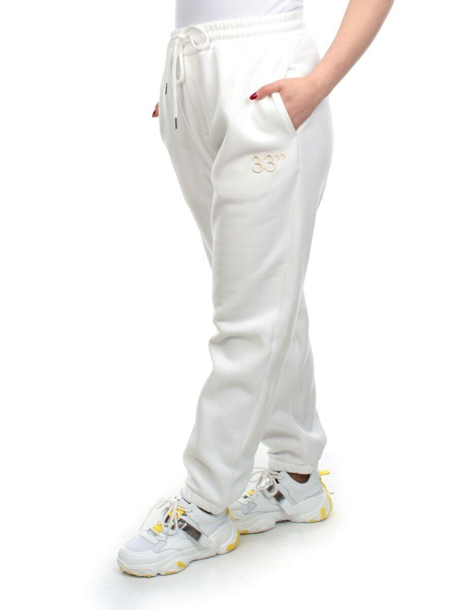 M039 WHITE Брюки спортивные женские на флисе (100% хлопок) 7986