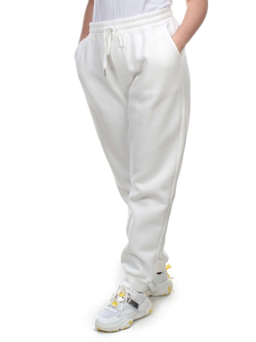 M049 WHITE Брюки спортивные женские на флисе (100% хлопок) 7986