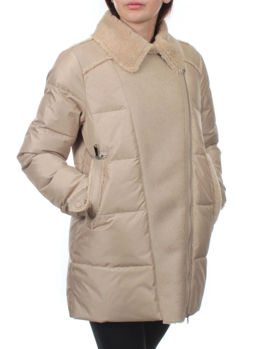 033 BEIGE Куртка зимняя облегченная женская (холлоффайбер 150 гр., искусственная дубленка)