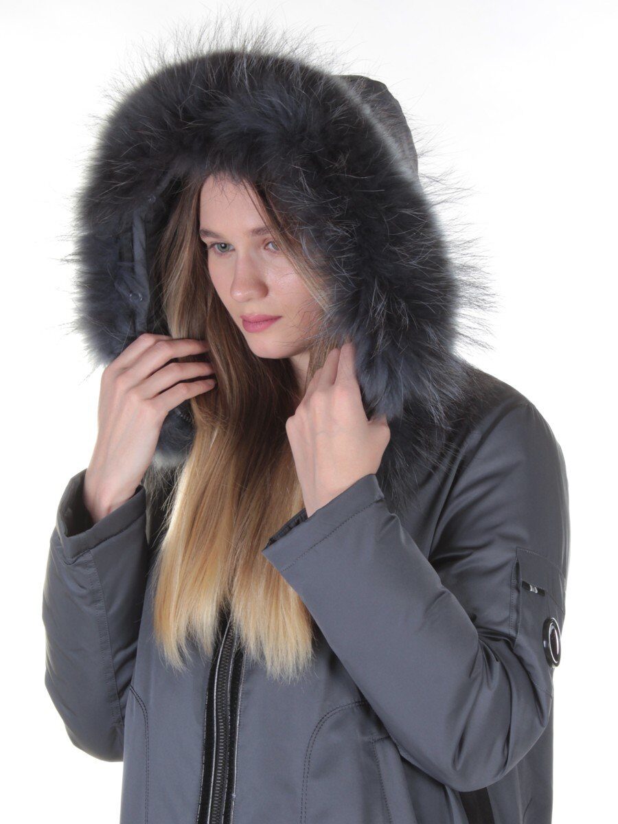 E-1961 DK. GREY Пальто женское с натуральным мехом Evcanbady