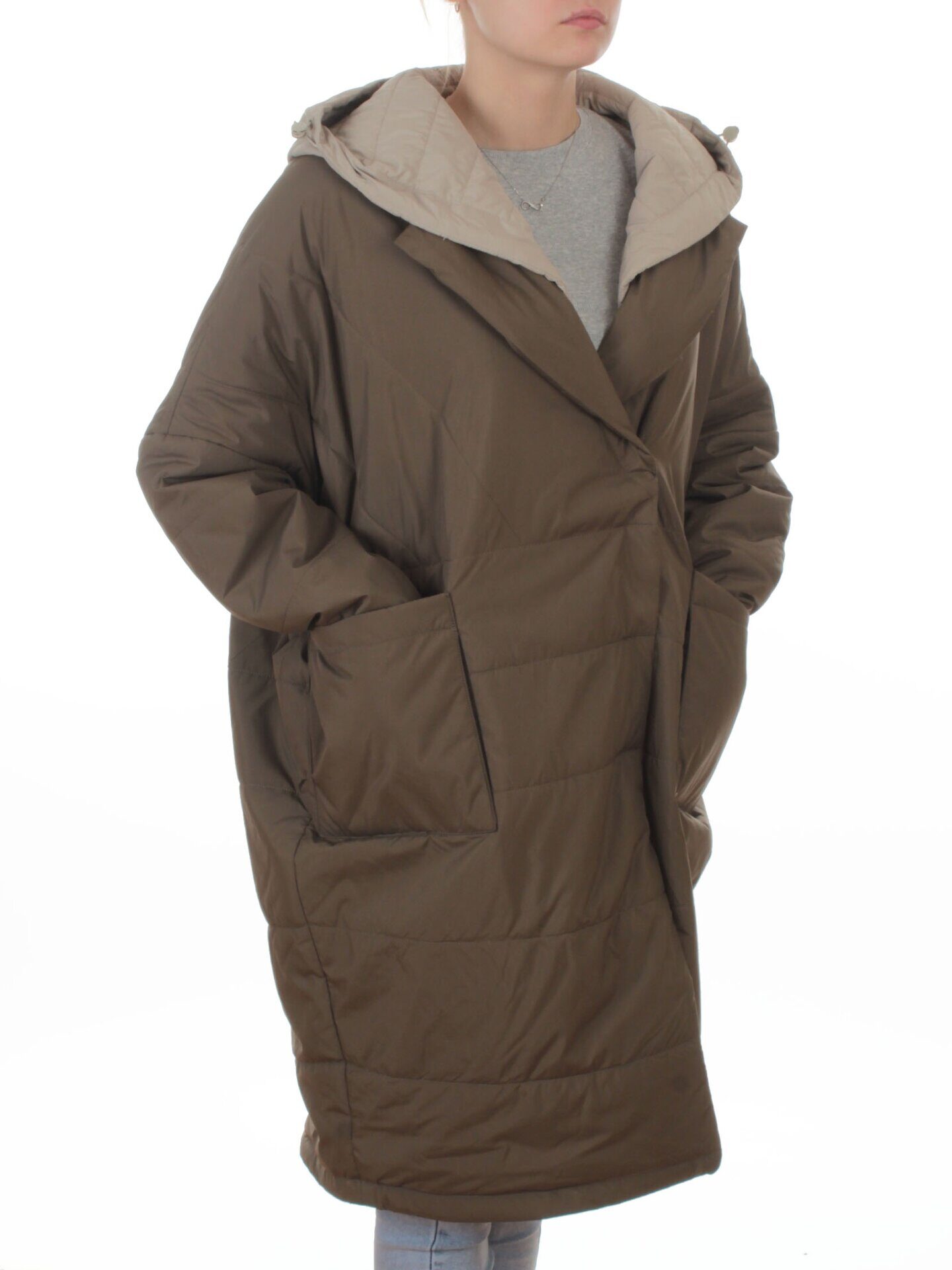 8030 DK. GREEN (KHAKI) Куртка демисезонная женская (100 гр. холлофайбер)