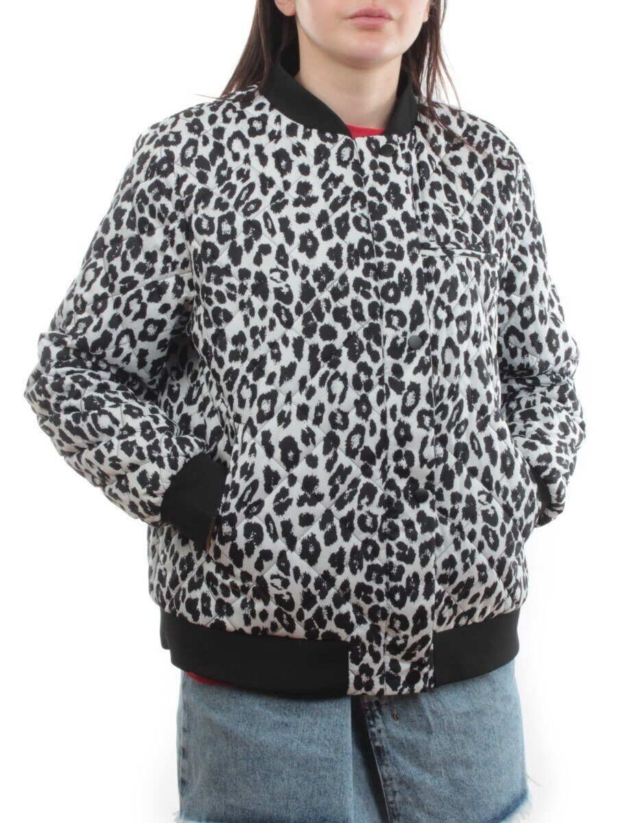 S24-139 WHITE/BLACK Куртка бомбер демисезонная женская (100 гр. синтепон)