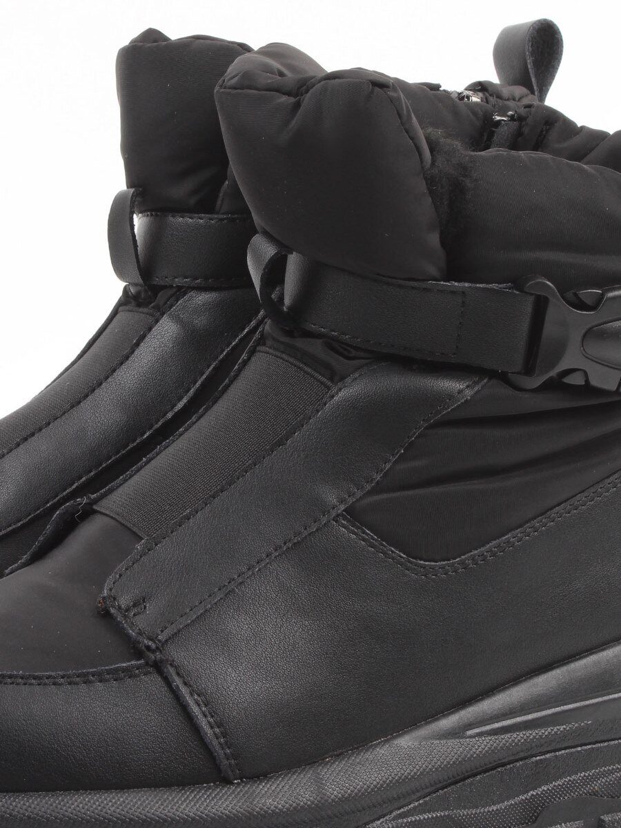 04-WG037-3M BLACK Ботинки зимние женские (натуральная кожа, курточная ткань, 100% шерсть)