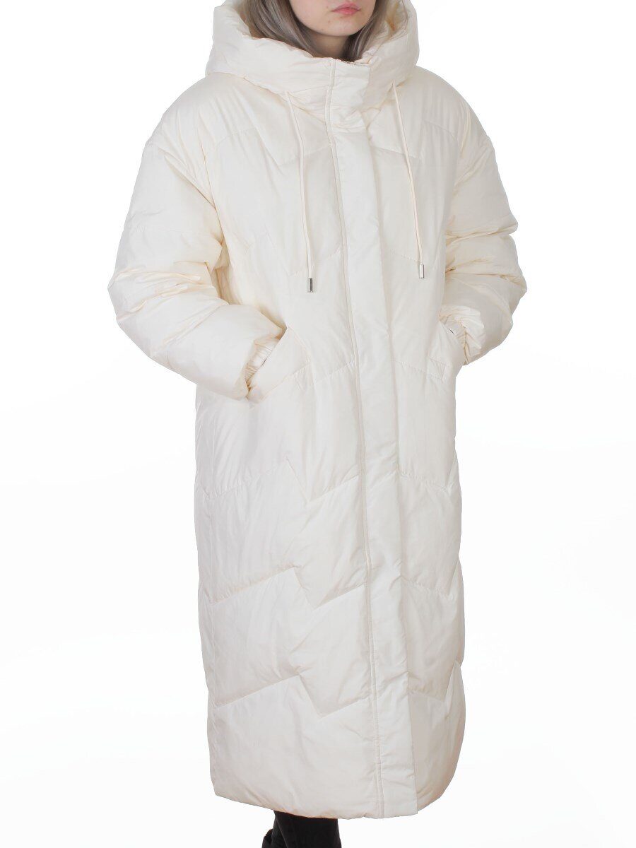 8807 MILK WHITE Пальто зимнее стеганое женское (150 гр. холлофайбер)