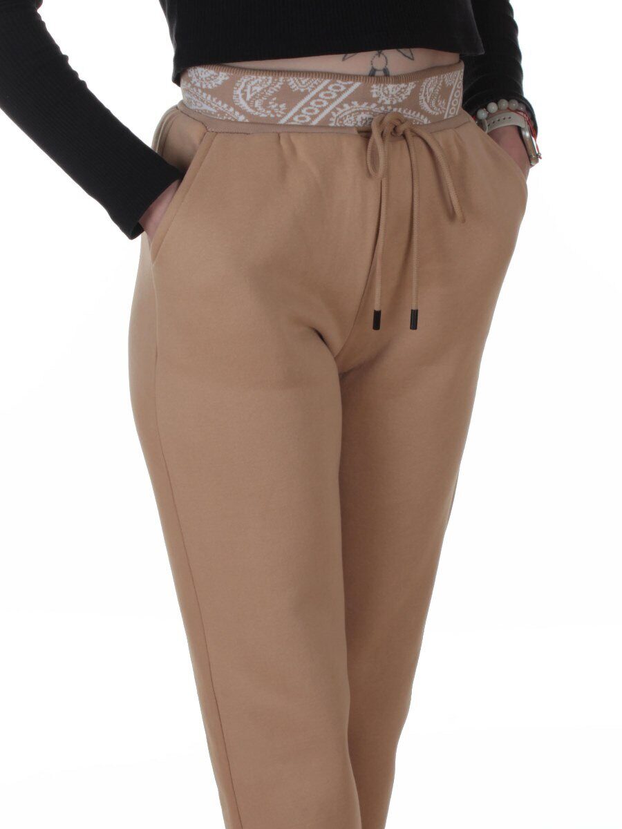 2611 BEIGE Штаны утепленные спортивные женские (85% хлопок, 10% полиэстер, 5% спандекс)