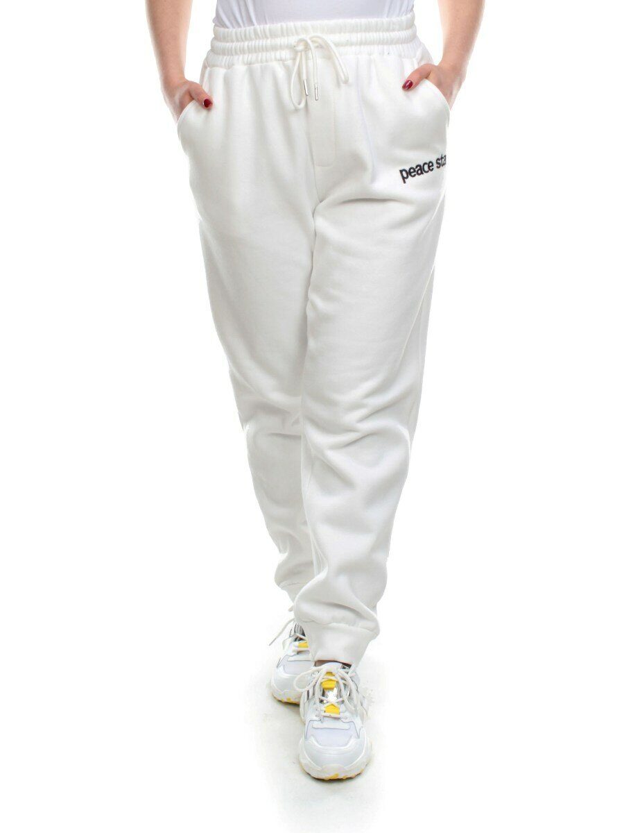 M071 WHITE Брюки спортивные женские на флисе (100% хлопок) 7986