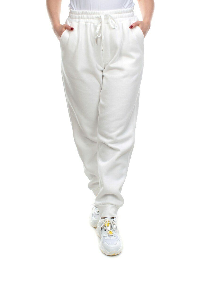 M077 WHITE Брюки спортивные женские на флисе (100% хлопок) 7986