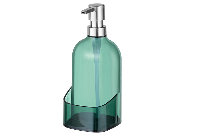 БЫЛО 620 руб! Диспенсер 500 мл 9,5*9,5*21 см прозрачный зеленый, с отделением для губки