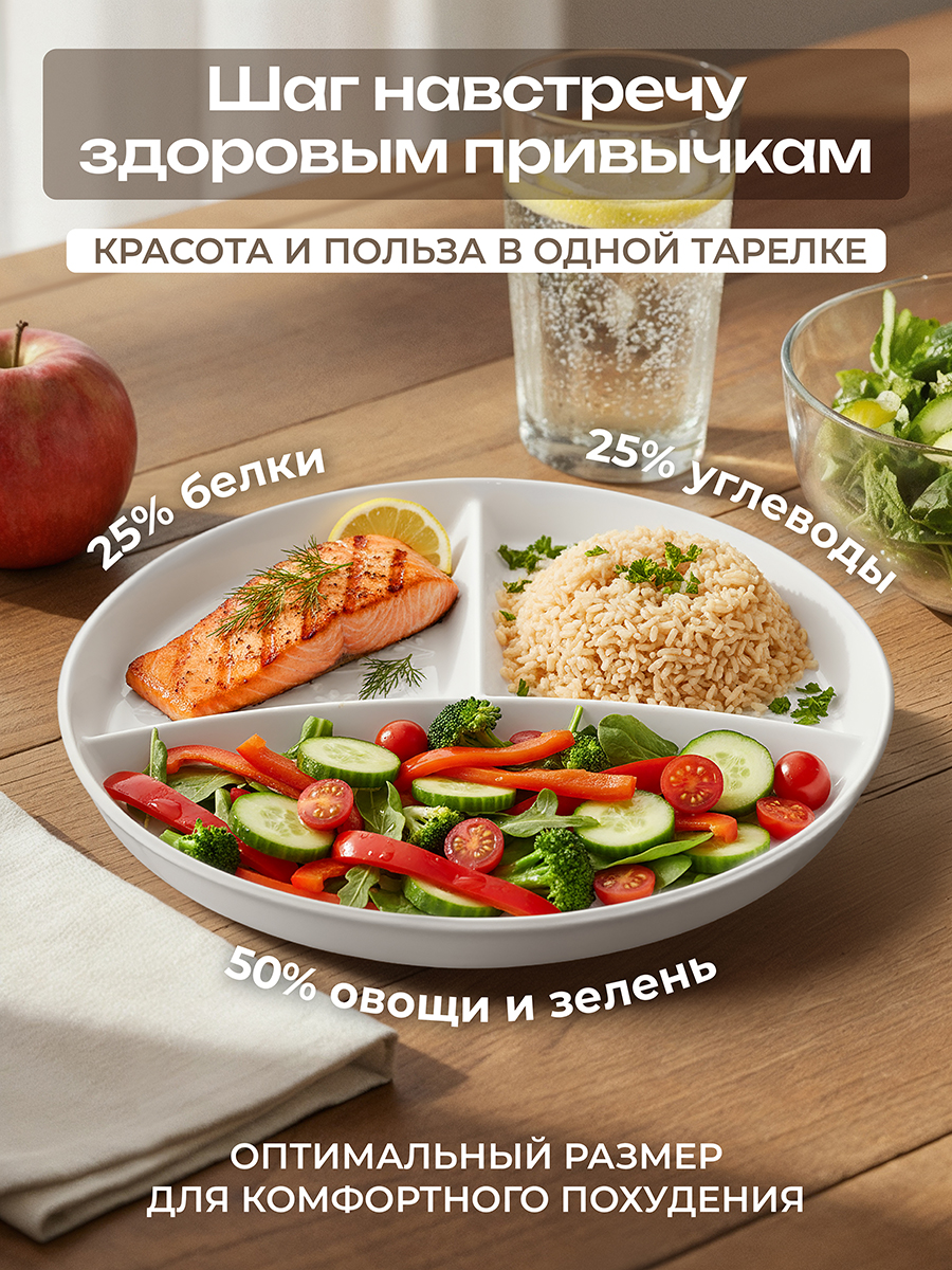 БЫЛО 638 руб! Тарелка секционная д/правильного питания 22*22*2,5 см