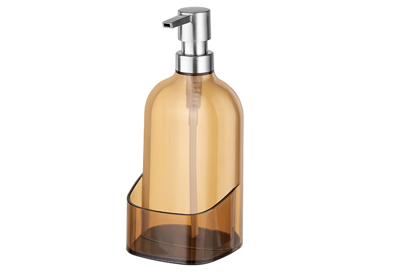 БЫЛО 620 руб! Диспенсер 500 мл 9,5*9,5*21 см прозрачный оранжевый, с отделением для губки